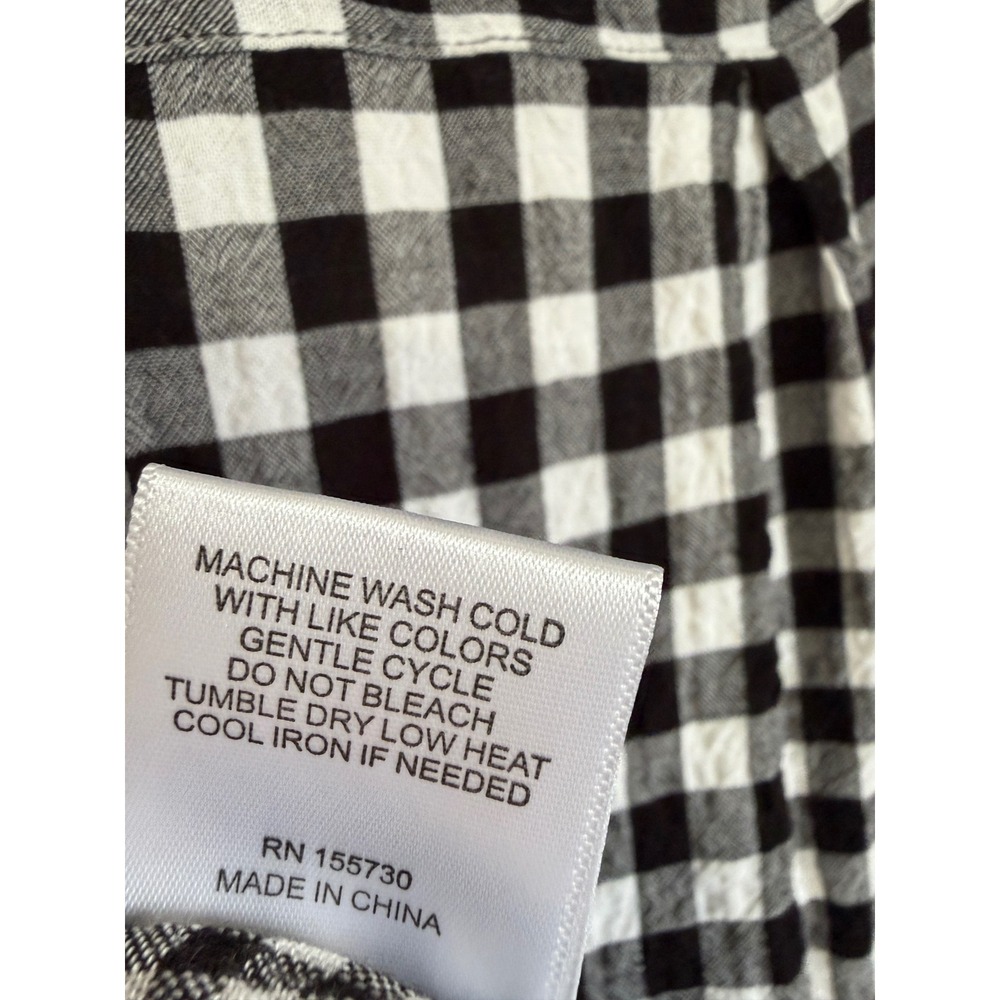 Jane + Delancey Womens Gingham Checkered Henley Blouse Black White Large - Picture 6 of 10